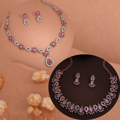 Vedda Brass Gold-plated Rose Gold, Purple, Pink Jewellery Set(Pack of 1)