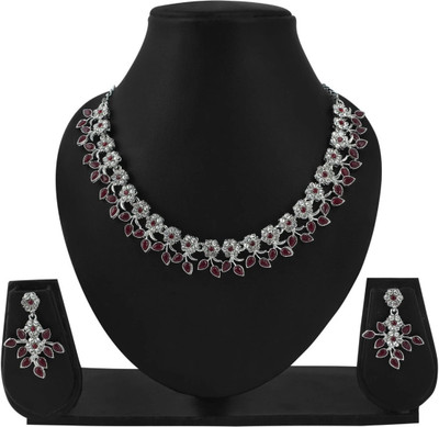 Rukma Alloy Rhodium Maroon, Silver Jewellery Set(Pack of 1)