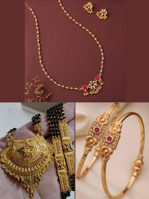 Sangria Brass Gold-plated Gold, Red Jewellery Set(Pack of 3)