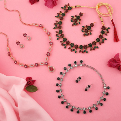 Sangria Brass Rose Gold, Gold, White, Silver Jewellery Set(Pack of 3)