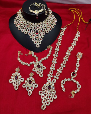 padmawati Alloy Gold-plated Maroon Jewellery Set(Pack of 7)