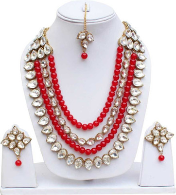 Nivaan Alloy Gold-plated Red Jewellery Set(Pack of 1)