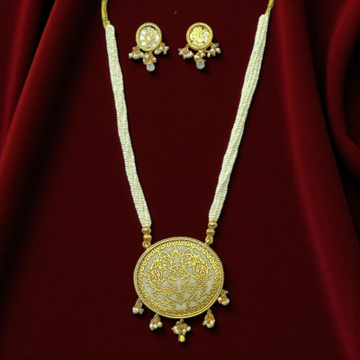 Aroras Bridal & Fashion Jewellery Copper Gold-plated White Jewellery Set(Pack of 1)