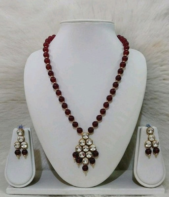 White pearl Crystal Gold-plated Maroon Jewellery Set(Pack of 1)
