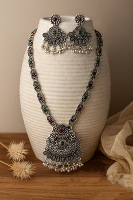 Manihar Oxidised Silver, Alloy Brass Silver, Black Jewellery Set(Pack of 1)