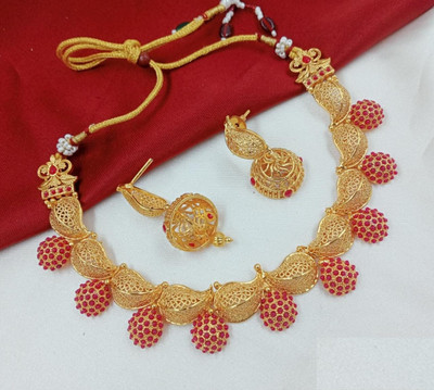 SUNDHA CREATIN Alloy Gold-plated Red Jewellery Set(Pack of 1)