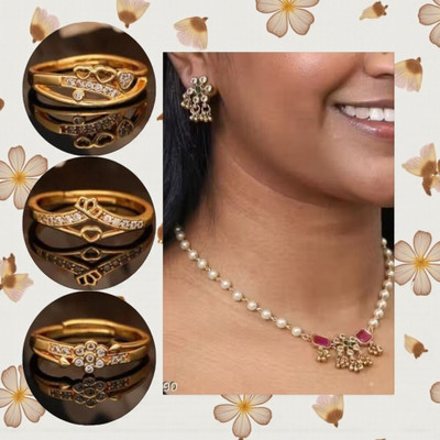 REEWAZIMPERIAL Brass Gold-plated Red, White, Gold Jewellery Set(Pack of 4)