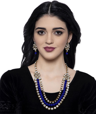 Anika's Creation Brass Gold-plated Blue Jewellery Set(Pack of 3)