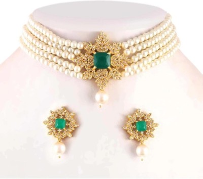 UNNATI JEWEL Brass Gold-plated White Jewellery Set(Pack of 1)