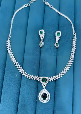 Bharati Collections Stone Rhodium Green Jewellery Set(Pack of 1)
