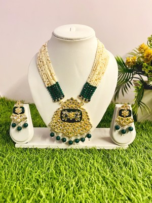 SarishJewels Brass Gold-plated Green Jewellery Set(Pack of 3)