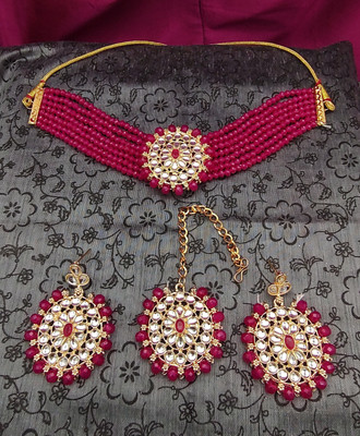 Shiv Alloy Gold-plated Pink Jewellery Set(Pack of 3)