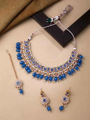 YELLOW CHIMES Metal Gold-plated Blue Jewellery Set(Pack of 4)