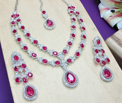 VATSALYA creation Alloy Gold-plated Ruby Red Jewellery Set(Pack of 1)