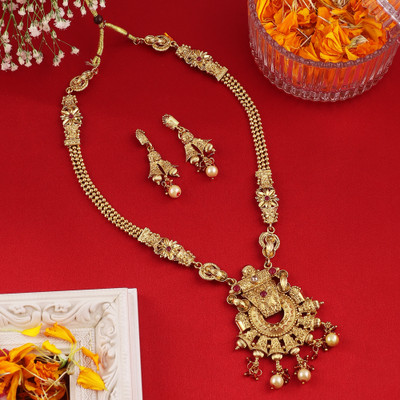 MANSIYAORANGE Copper Gold-plated Red Jewellery Set(Pack of 3)