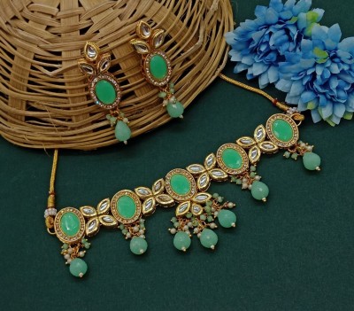 Aashish Imitation Alloy Gold-plated Green Jewellery Set(Pack of 2)