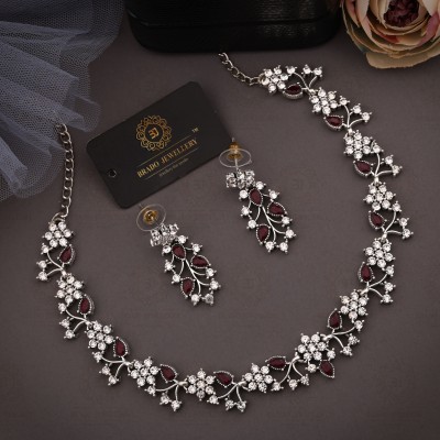 Reewaj Brass, Stone, Crystal, Stainless Steel Gold-plated Silver, White, Maroon Jewellery Set(Pack of 1)