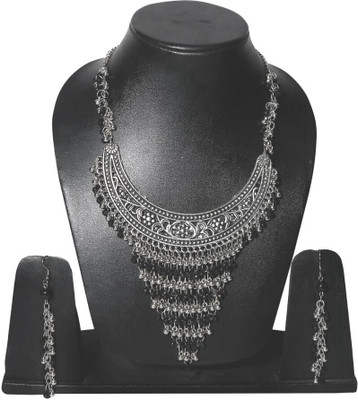 MA Enterprises Metal, Alloy Silver Silver, Black Jewellery Set(Pack of 1)