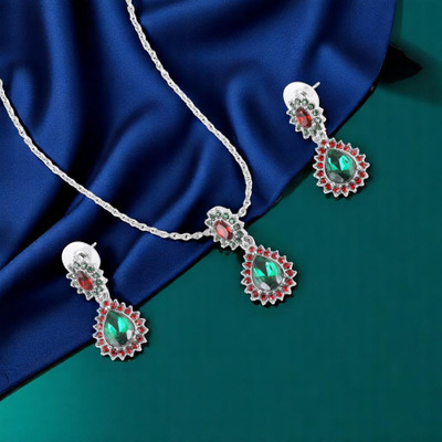 mahi Alloy Rhodium Green Jewellery Set(Pack of 1)