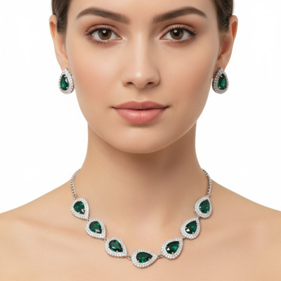 Mast Mola Crystal, Alloy Silver, Green, White Jewellery Set(Pack of 1)