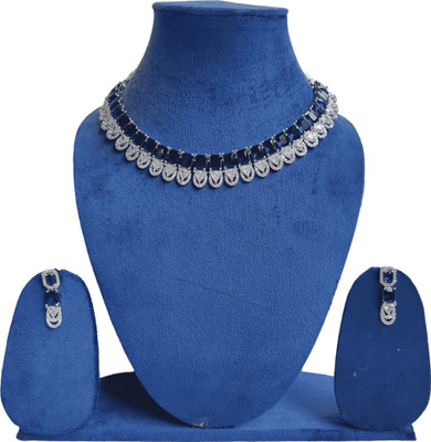 Pg Fashion Brass Silver Blue Jewellery Set(Pack of 1)
