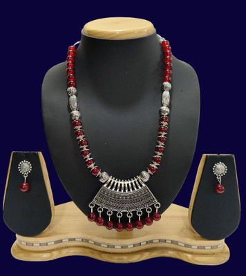 Geesa Oxidised Silver Maroon, Silver Jewellery Set(Pack of 1)