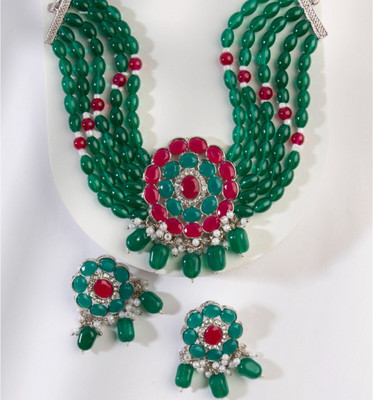 Sangria Brass Gold-plated Green Jewellery Set(Pack of 1)