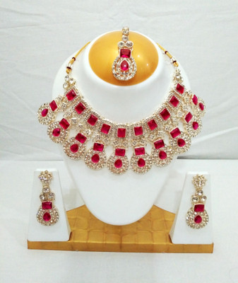 Depanu Brass Gold-plated Pink Jewellery Set(Pack of 1)