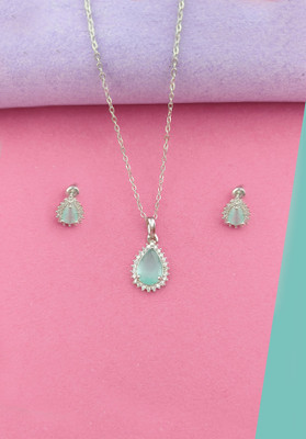 Pihoo Enterprise Alloy Silver Turquoise Jewellery Set(Pack of 1)