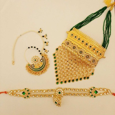 ramimitation Alloy Gold-plated Green, White, Gold Jewellery Set(Pack of 3)