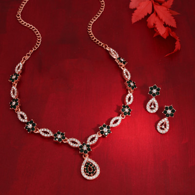 Parisal Brass Gold-plated Rose Gold, Green, White Jewellery Set(Pack of 1)