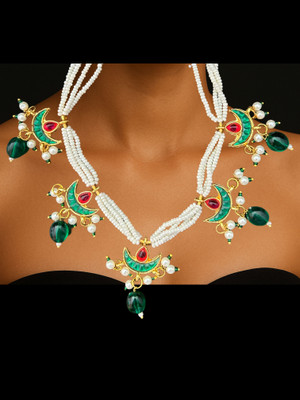 brassjewel Brass White, Green Jewellery Set(Pack of 1)