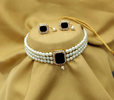 house of common Alloy Gold-plated Black Jewellery Set(Pack of 3)