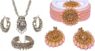 JMBW INTERNATIONAL Alloy Silver, Beige, Gold Jewellery Set(Pack of 2)