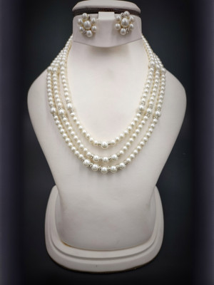 kashvi pearls and jewellers Mother of Pearl Silver White Jewellery Set(Pack of 1)