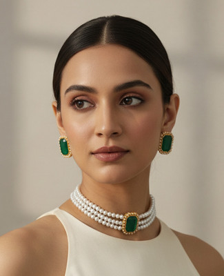 TINALIVA Brass, Alloy Gold-plated, Brass Gold, White Jewellery Set(Pack of 1)