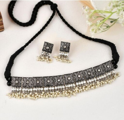 EIT Collection Oxidised Silver White Jewellery Set(Pack of 1)