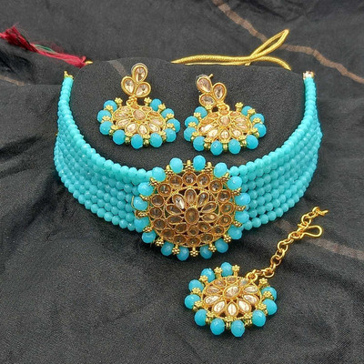 shivay Crystal Gold-plated Blue Jewellery Set(Pack of 1)