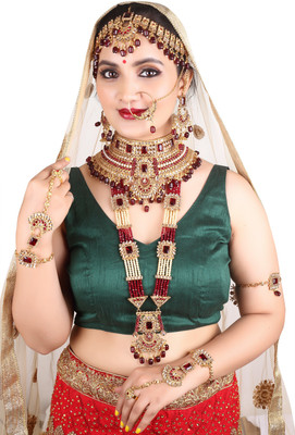 SHIV SHAKTI JEWELLERS Alloy Gold-plated Maroon Jewellery Set(Pack of 1)