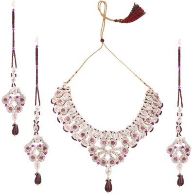 JEWELS GURU Brass Gold-plated Pink Jewellery Set(Pack of 4)