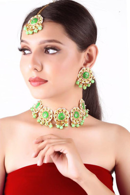 Kirti Traders Alloy Gold-plated Green Jewellery Set(Pack of 1)