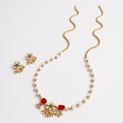 REEWAZIMPERIAL Brass Gold-plated Red, White Jewellery Set(Pack of 1)