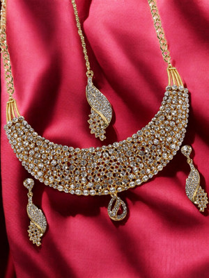 Anika's Creation Brass Gold-plated White Jewellery Set(Pack of 4)