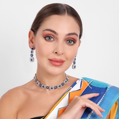 Manuvi Jewels Alloy Silver Green Jewellery Set(Pack of 1)