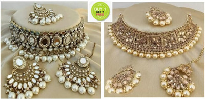 Ruhi Alloy White, Gold Jewellery Set(Pack of 1)