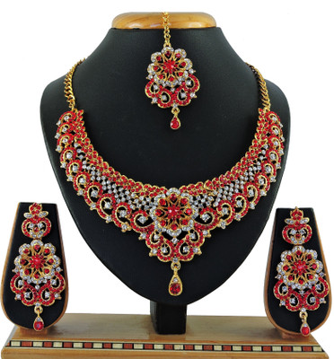 KAHAR CREATION Alloy Gold-plated Red Jewellery Set(Pack of 1)