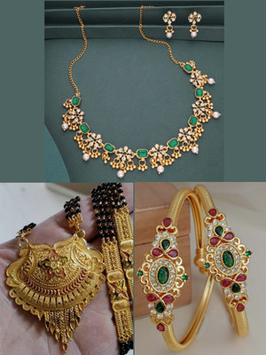 Parisal Brass Gold-plated Black, Orange Jewellery Set(Pack of 3)