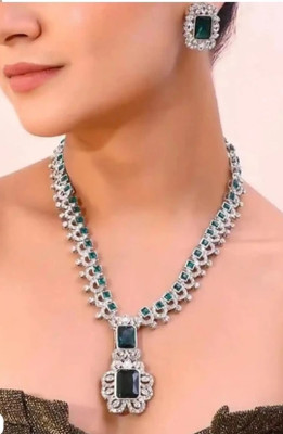 Risha Style Brass, Stone, Crystal Silver, Green Jewellery Set(Pack of 1)