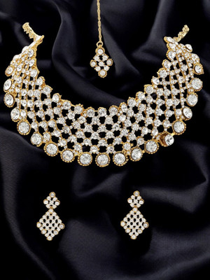 JEWELS GURU Alloy Gold-plated Gold, White Jewellery Set(Pack of 1)