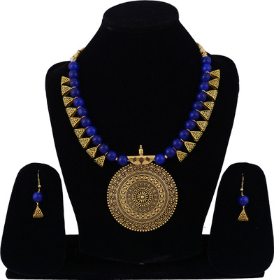 Darsha Collections Brass, Mother of Pearl, Dori Gold-plated Blue Jewellery Set(Pack of 1)